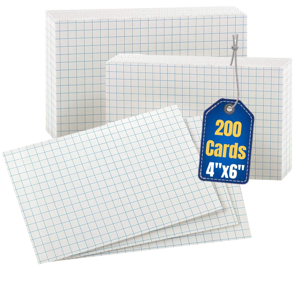 1InTheOffice Index Cards 4x6 Graph Ruled White, Quad Ruled Index cards 4x6 200/Pack