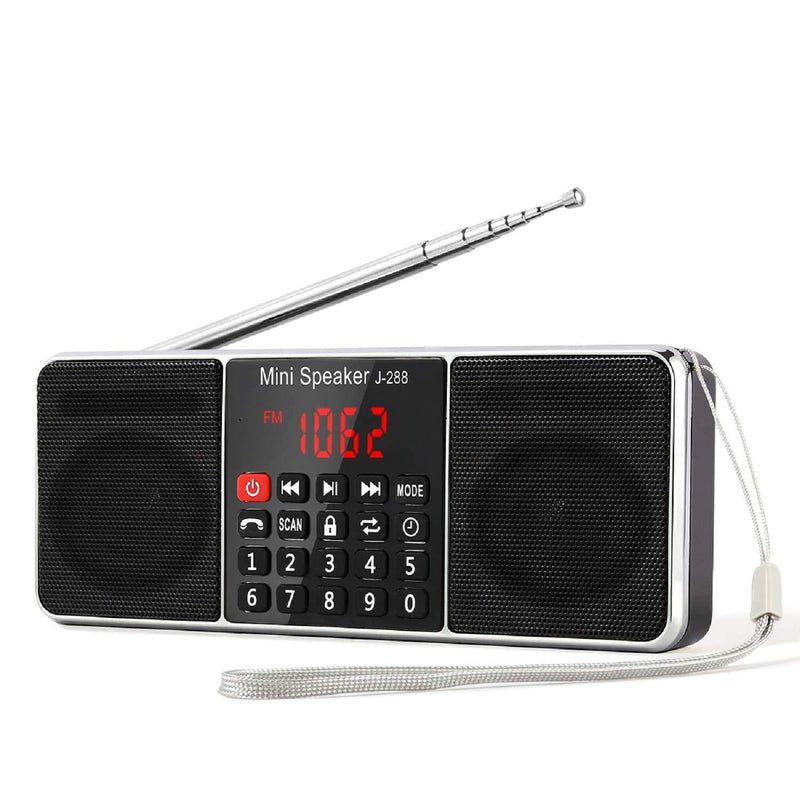 PRUNUS J-288 Portable Radio AM FM Battery Operated Radio with Bluetooth Speaker, Sleep Timer, Power-Saving Display, Ultra-Long Antenna, AUX Input & USB Disk & TF Card MP3 Player, NO Manual Preset Black