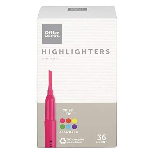 Office Depot Brand Pen-Style Highlighters, Chisel Tip, 100% Recycled, Assorted Colors, Pack of 36