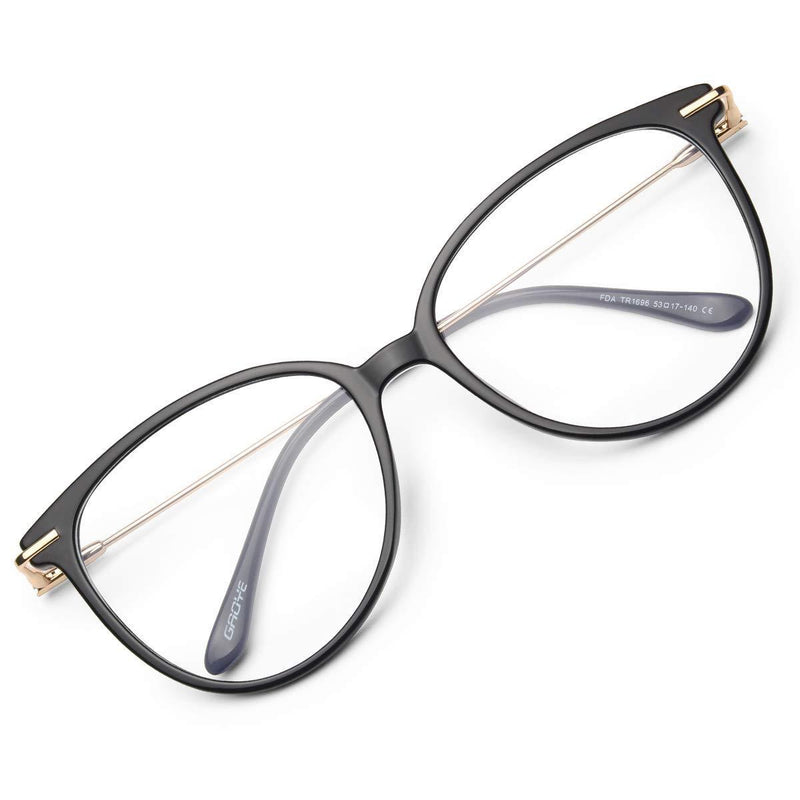 Gaoye Blue Light Blocking Glasses Women/Men, Fashion Round Cateye Frame UV Ray Filter Computer Gaming Glasses - GY1696 Light Black Frame/Transparent Lens