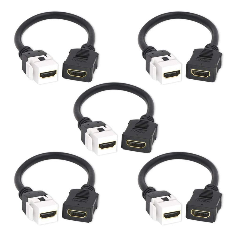 VCE 5 Pack HDMI Keystone Jack Adapter HDMI Female to Female Pigtail Extension Cable Coupler Jack-6 Inch
