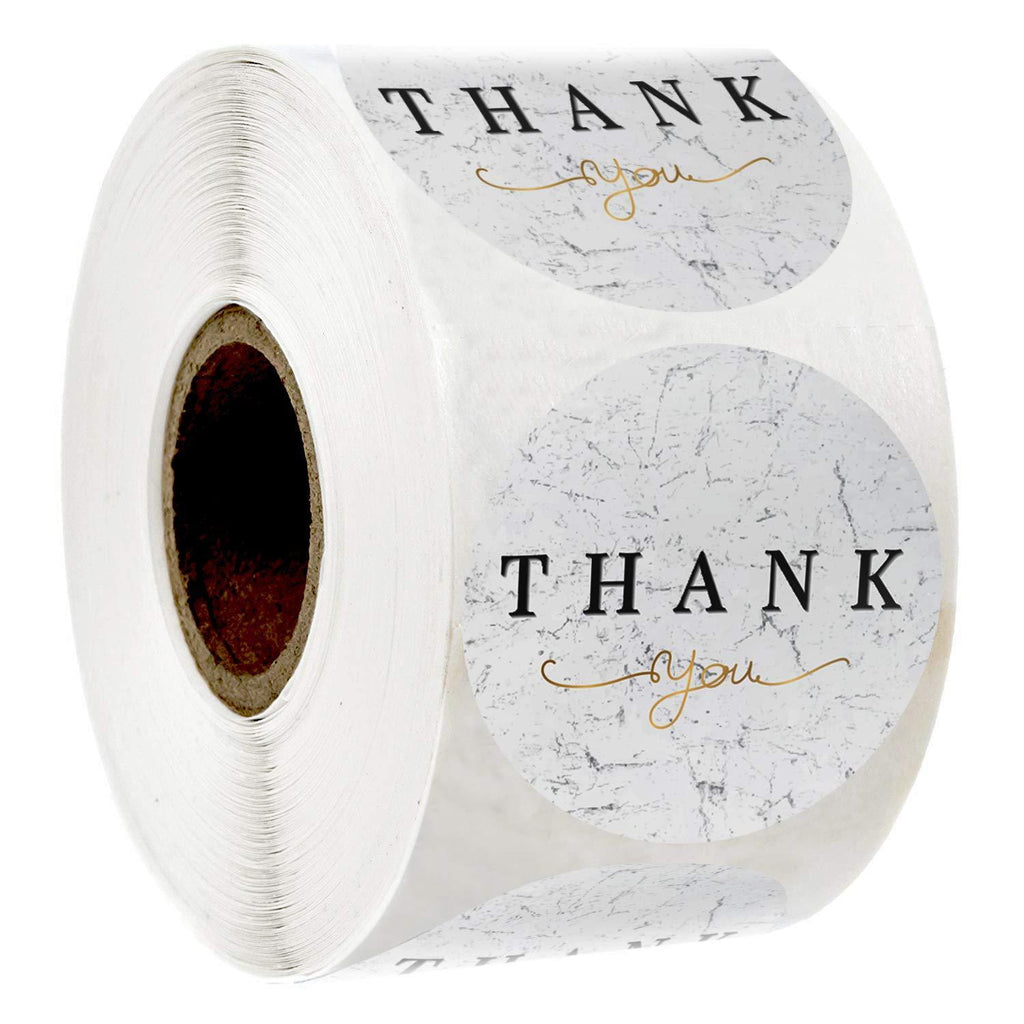 1.5 Inch 500 Thank You Stickers in Roll | Marble Mesh with Gold Foil | Highly Recommended for Birthdays, Weddings, Giveaways, Bridal Showers and Perfect for Small Business Owner