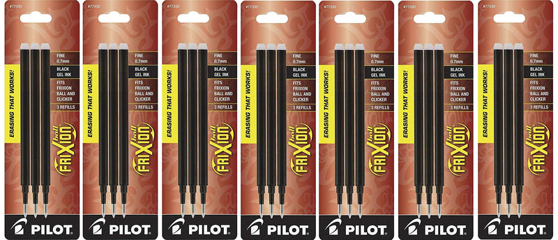 Pilot Gel Ink Refills for FriXion Erasable Gel Ink Pen, Fine Point, Black Ink, 7 Pack (21 Refills Total)