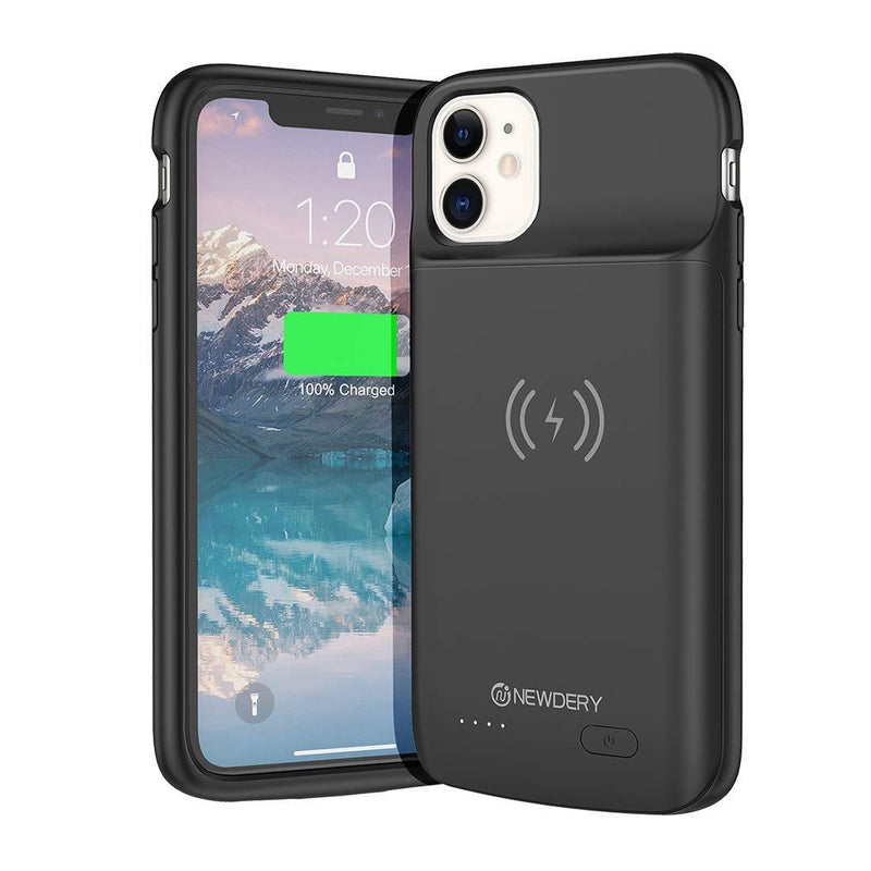 NEWDERY Battery Case for iPhone 11 Qi Wireless Charging Compatible, 5000mAh Extended Battery Pack Rechargeable Protective Charger Case for iPhone 11 (6.1 inches) Black