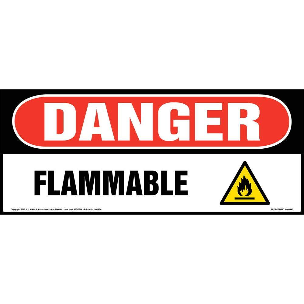 Danger: Flammable Sign - J. J. Keller & Associates - 17" x 7" Permanent Self Adhesive Vinyl with Rounded Corners - Complies with OSHA 29 CFR 1910.145 and 1926.200