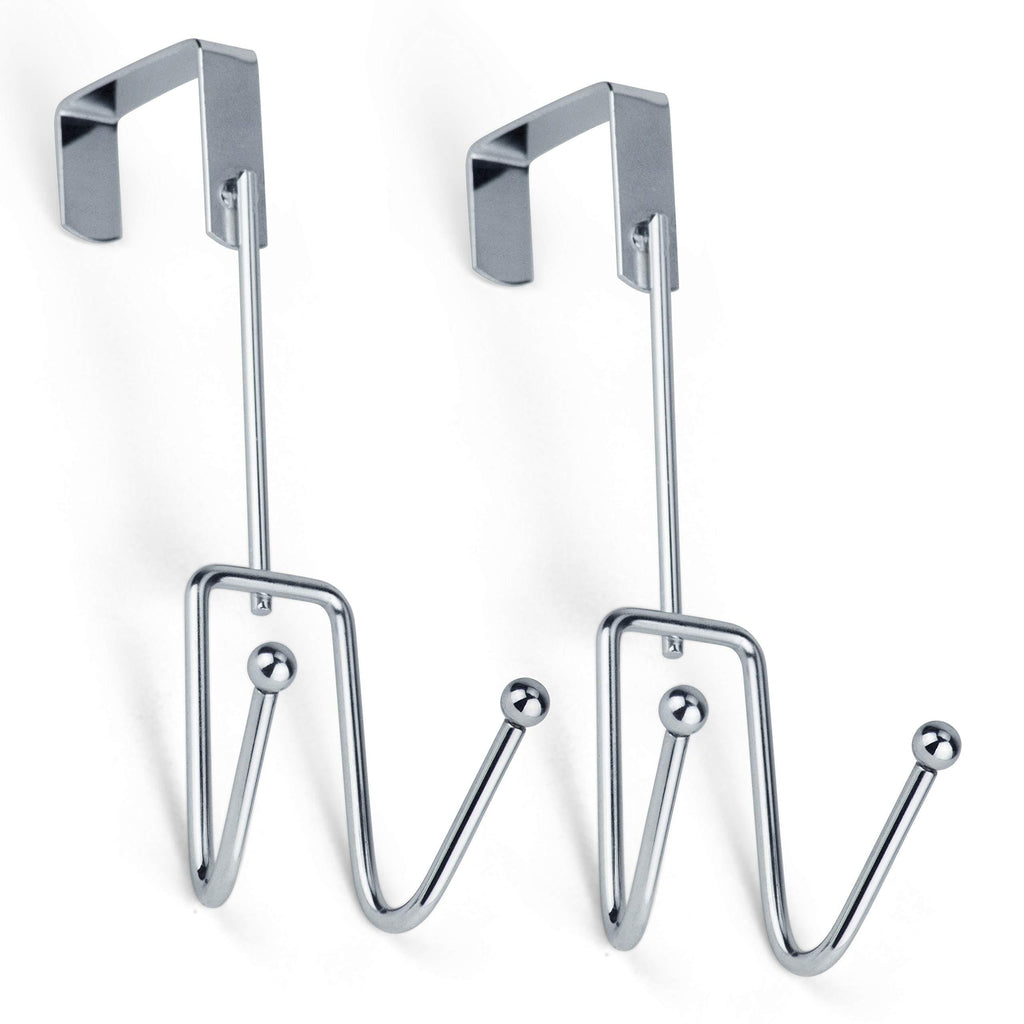 DecorRack 2 Chrome Over The Door Hooks, Elegant, Durable, Heavy-Duty Hanging Storage Hook Rack, Space Saving, Declutter, Double Hook Design, Stylish Over Door Hanger for Bathroom, Bedroom (Pack of 2)