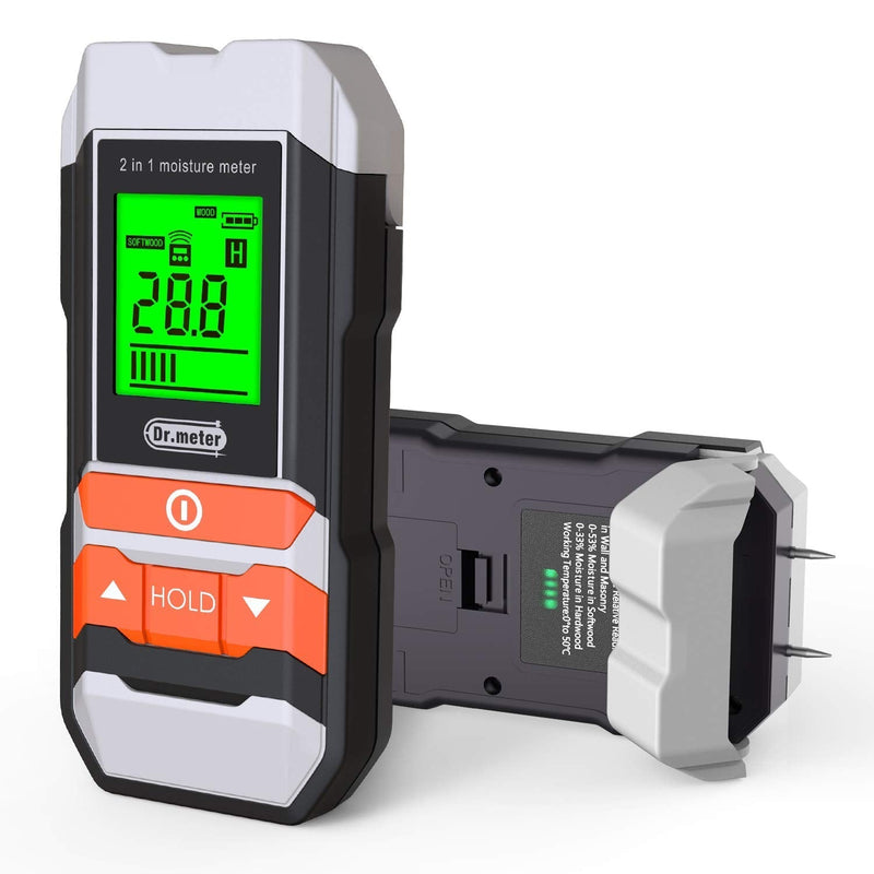 Wood Moisture Meter, 2 in 1 Pin & Pinless Moisture Tester, Dr.meter Digital Dampness Moisture Sensor Detector for Wood Firewood Drywall Paper Floor Woodworking, Water Leak Detector