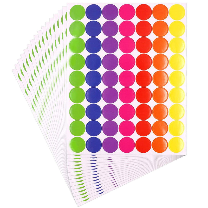 Pack of 1575 1-inch Colored Dots Sticker Round Color Coding Labels Circle Dot Stickers,7 Bright Neon Colors,Print or Write 8.5" x 11" Sheet(25 Sheet)