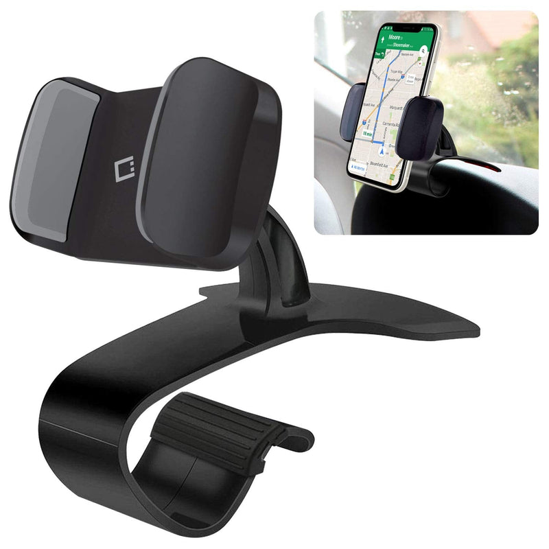Phone Holder Mount â€“ Car Dashboard Cell Phone Holder - Clip On Adjustable Car Stand Handsfree Non Slip Cradle Compatible for Smartphones Apple iPhone Samsung Android Switch and GPS (Black)
