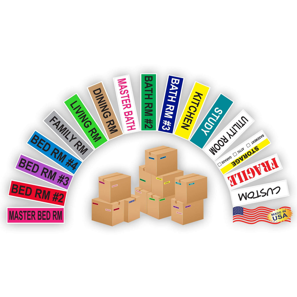 Kenco Color Coded Moving Labels - Full Box Pack - Includes Fragile Moving Supplies Packing Stickers (Room Pack) ROOM PACK