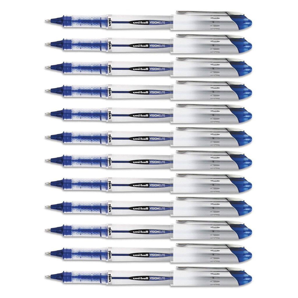 Uni-Ball Vision Elite Stick Rollerball Pen, 0.8mm, Bold Point, Blue Ink, 12-Count