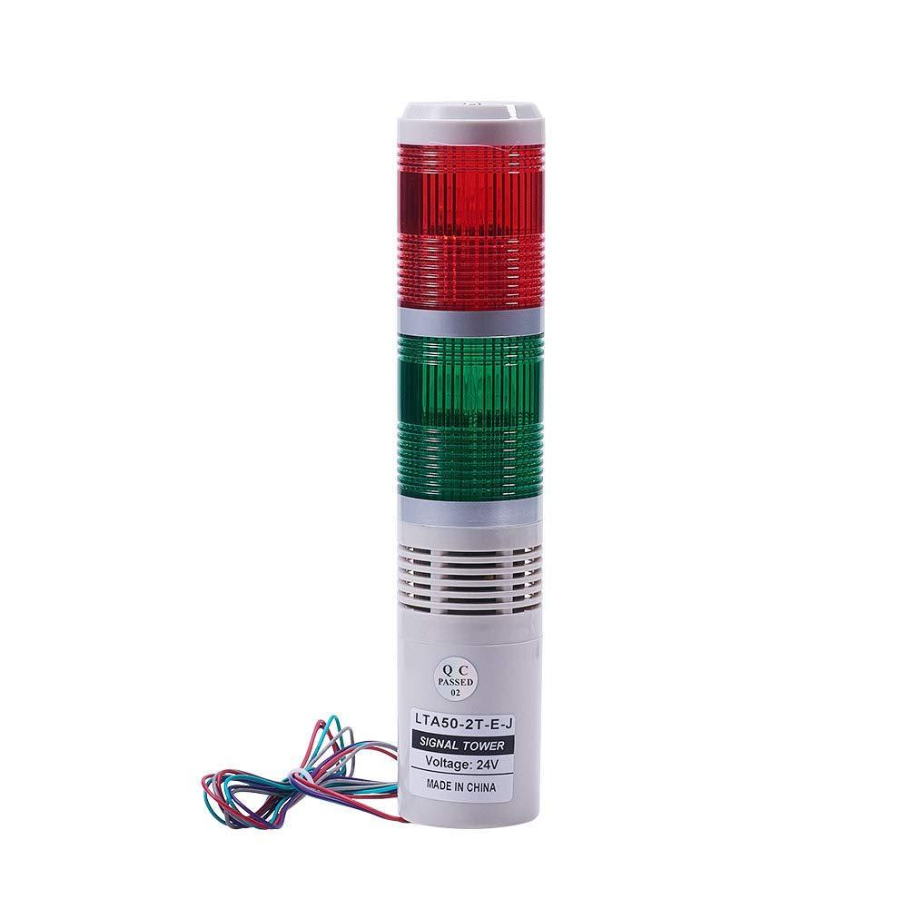 Othmro Warning Light Bulb Industrial Signal Tower Lamp Plastic Electronic Parts Red Green Always on Light with Sound 24V 3W 1PCS