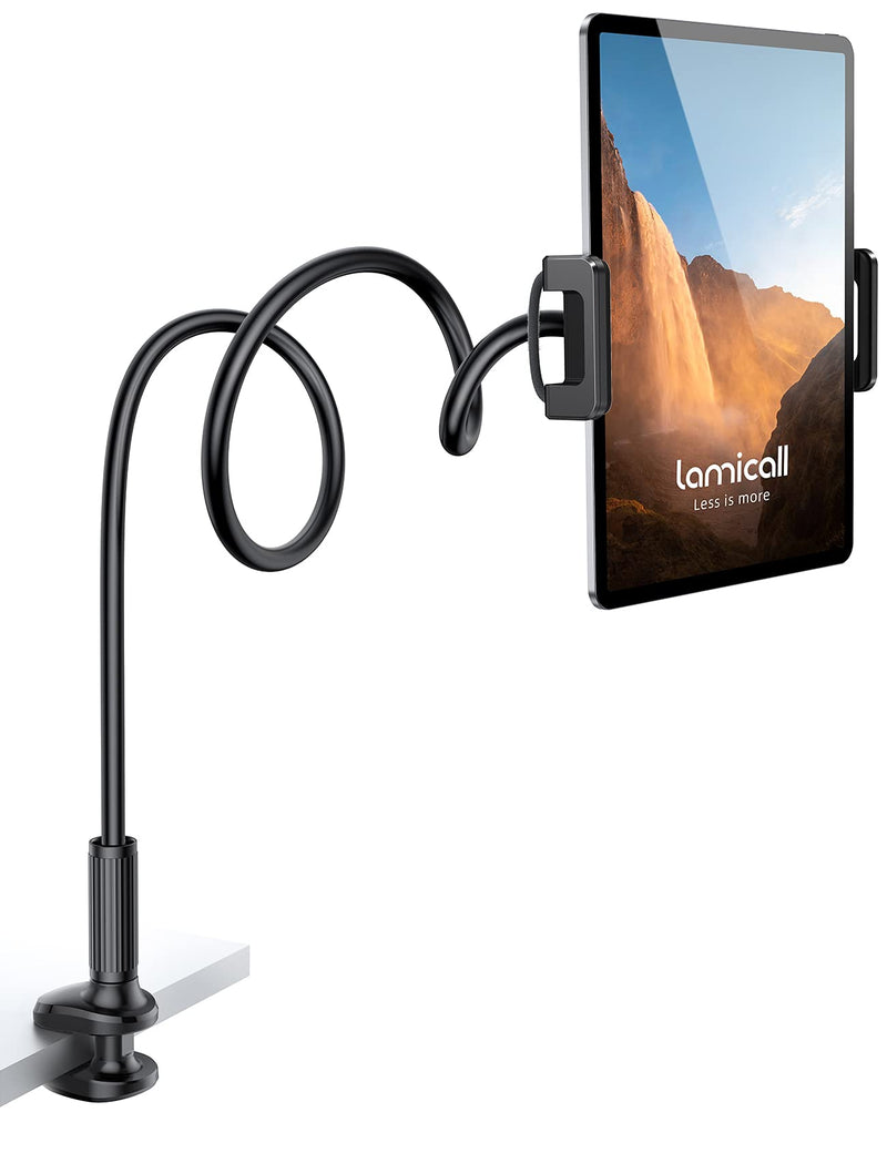 Gooseneck Tablet Mount Holder for Bed - Lamicall Flexible Tablet Arm Clamp for Bed Compatible with Pad Mini 7.9, Air 9.7, Pro 10.5, Switch, Galaxy Tabs, More 4.7-11" Device - Black