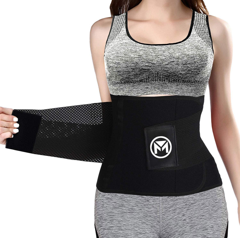 Moolida Waist Trainer Belt for Women Waist Trimmer Weight Loss Workout Fitness Back Support Belts Black Small