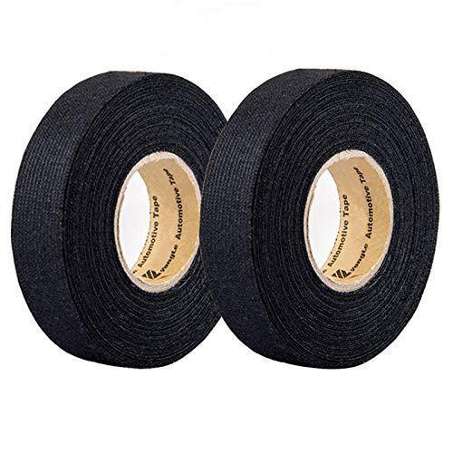 Automotive Wiring Harness Cloth Tape， High Temp Wire Harness Wrapping Tape, Black Adhesive Fabric Tape,Noise Damping Heat Proof (19MM × 25M)(2 Rolls)