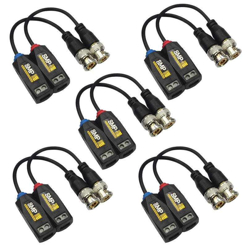 5 Pairs 8MP/4K Passive HD BNC Video Balun Transceiver Transmitter Via UTP RJ45 Cable AHD/TVI/CVI/CVBS Cable Connectors for 720P/960P/1080P/3MP/5MP/8MP CCTV Security Cameras