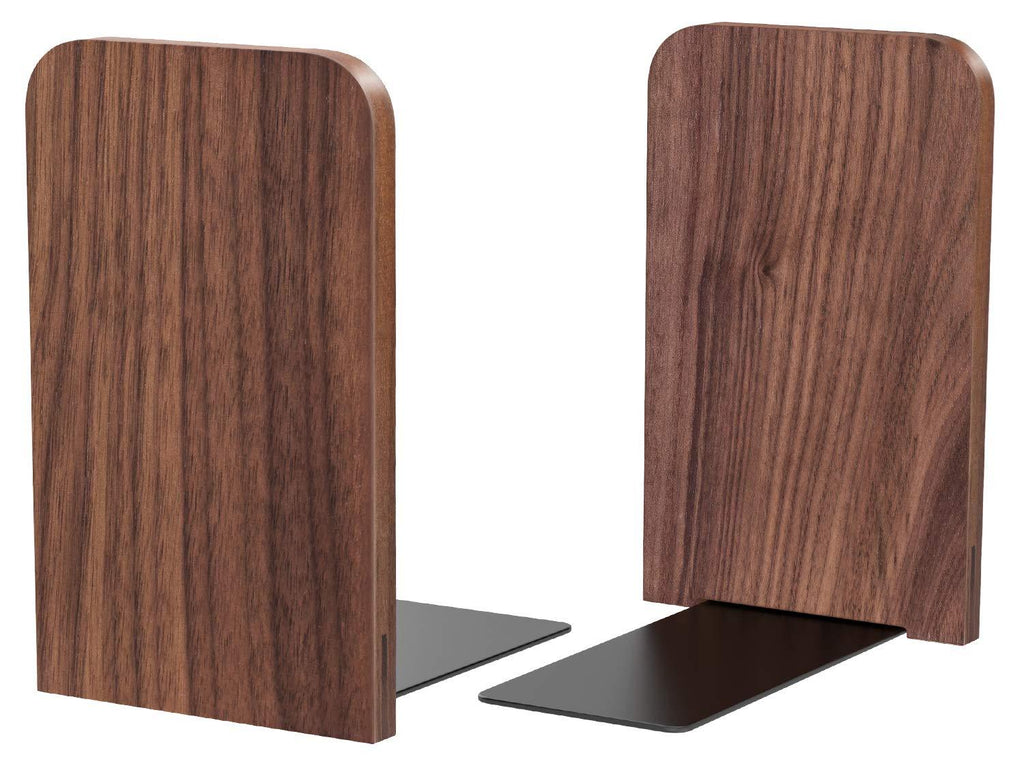 MaxGear Book Ends Wood & Metal Premium Bookends for Shelves, Decorative Modern Bookend Book End Non-Skid Bookends, Book Stoppers for Books, CDs, Office & Home, 5.2 x 3.2 x 4.15 inches, Natural Walnut Walnut-1 pair