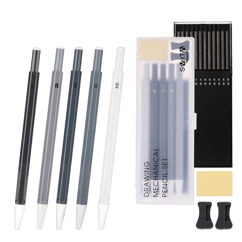 Sketch Pencils-SMTTW Drawing Pencils Set, 5 Types Mechanical Pencils Artist Set: HB, 2B, 4B,6B,8B&Including Sharpeners&Eraser&Lead Refills, 3MM Drafting Pencil with Box, Sketching Pencils for Artists