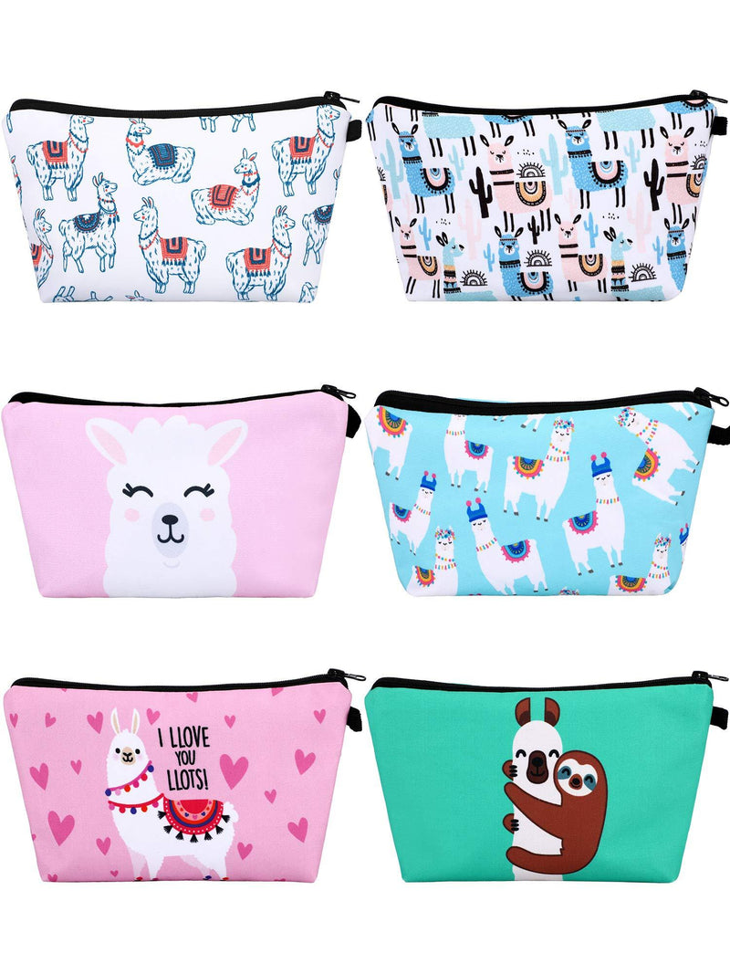 6 Pieces Makeup Bags Llama Makeup Pouch Alpaca Pattern Cosmetic Bags Cartoon Letters Printed Toiletry Travelling Bags for Valentine's Day (Cartoon Design)