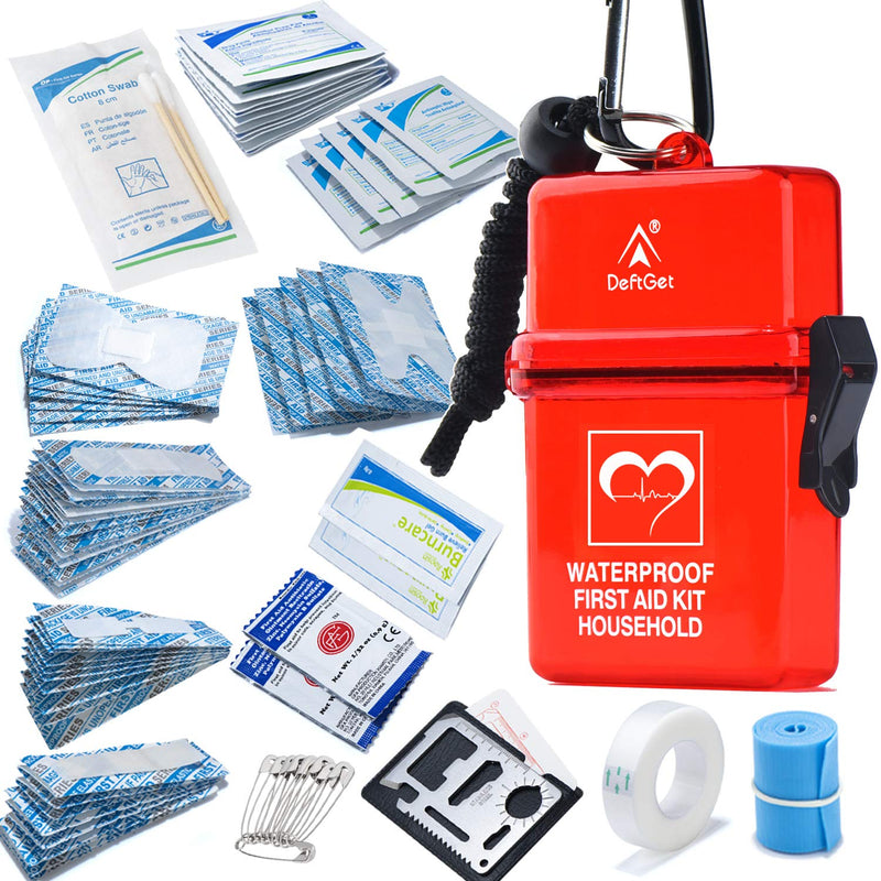 DEFTGET Waterproof First Aid Kit with Mini , Durable, Lightweight Construction, Bandages for Minor Injuries While Camping, Hiking and Outdoor Survival IFAK(Dark-red) Dark-red