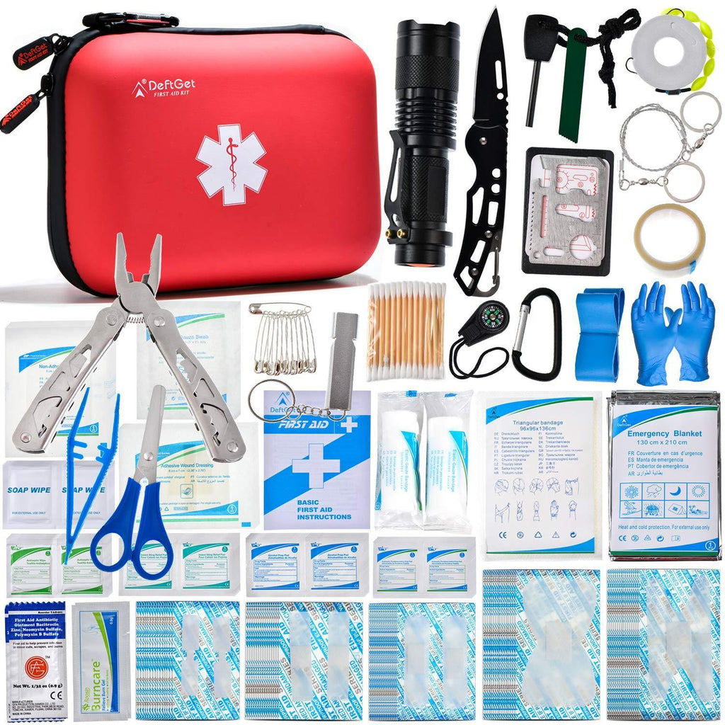 DEFTGET Survival First Aid Kit 210 pcs IFAK Refill -- Compatible Outdoor Gear Emergency Kits Trauma Bag for Camping Boat Hunting Hiking Home Car and Adventures Red