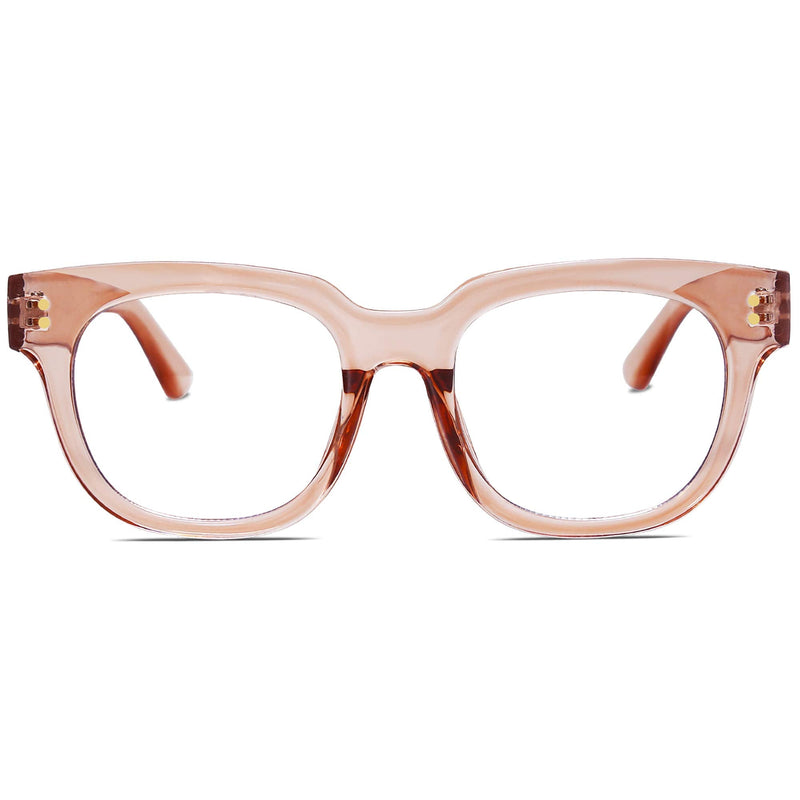 SOJOS Oversized Square Anti Blue Light Blocking Glasses for Women Thick Computer Eyeglasses Double Metal Studs SJ5053 C03 Crystal Pink Frame Anti-Blue Light Lens