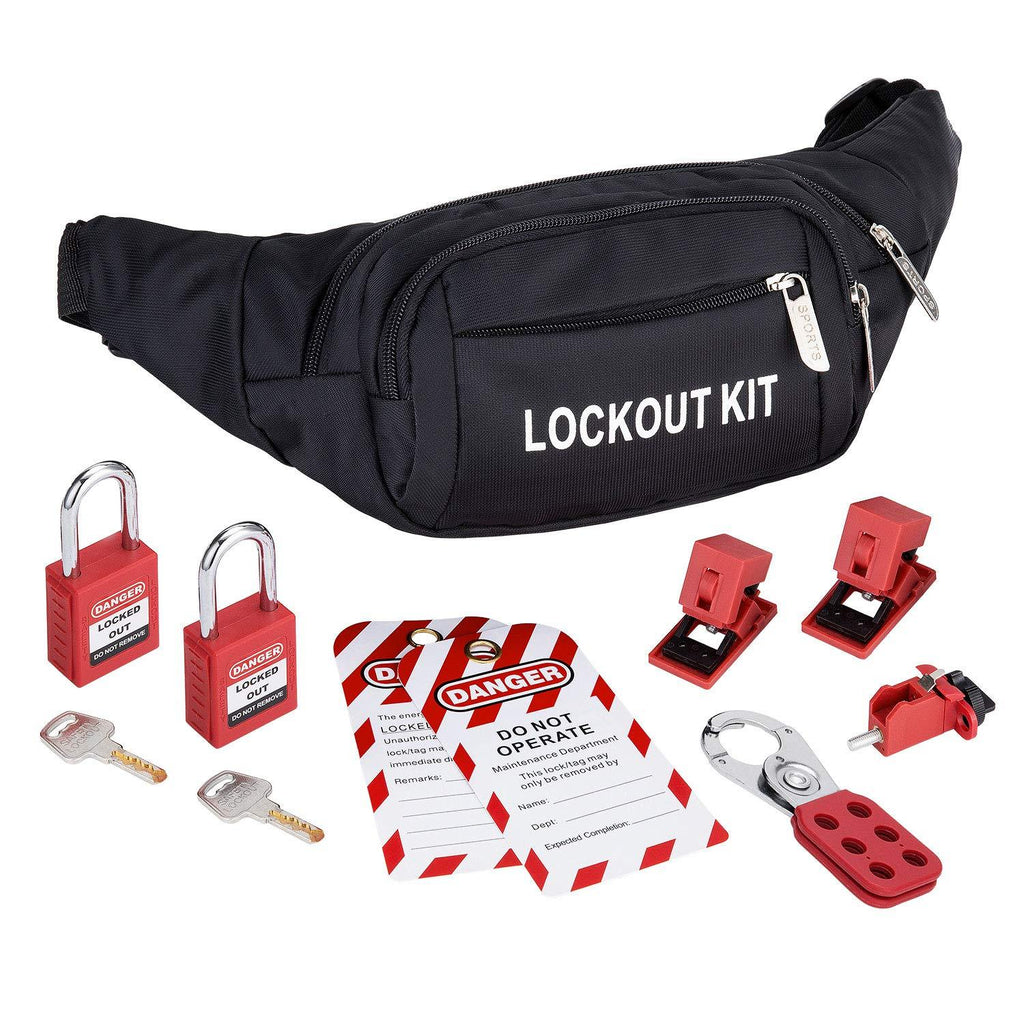 Holulo Lockout Tagout Kit for Common Breakers and Valves,Including 2 Lockout Tag,1 Lockout Hasp,3 Breaker Lockout,2 Safety Padlock,1 Pocket Bag (Lockout Tagout Kit)