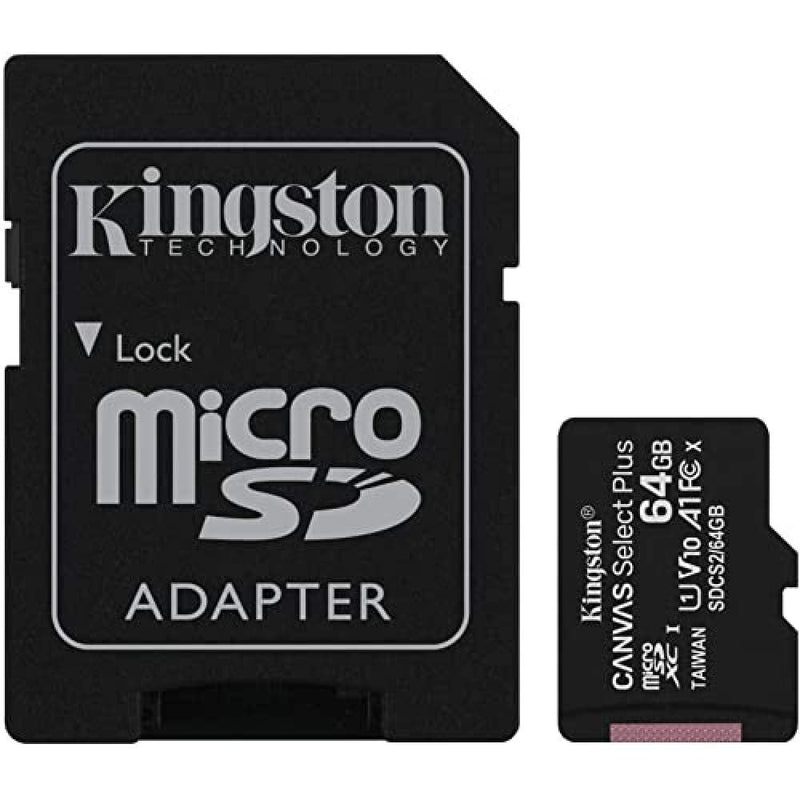 Kingston 64GB microSDXC Canvas Select Plus 100MB/s Read A1 Class 10 UHS-I Memory Card + Adapter (SDCS2/64GB) microSD Card Fast (Up to 100 MB/s) Single