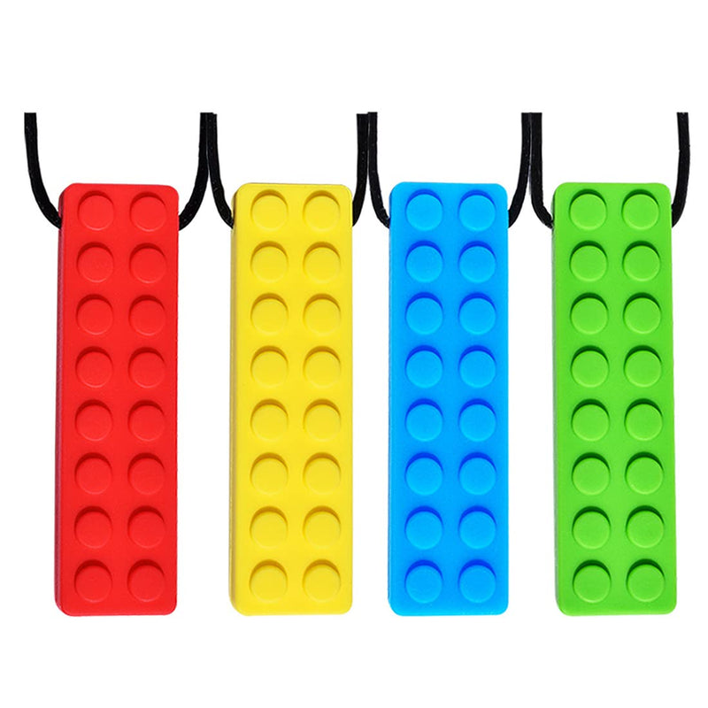 Chew Necklace, Sensory Chew Necklace Bundle for Kids with Teething, ADHD, Autism, Biting Needs, Oral Motor Chewy Teether, Silicone Necklace Made from Food Grade Silicone Safety, for Boys&Girls(4 PCS)