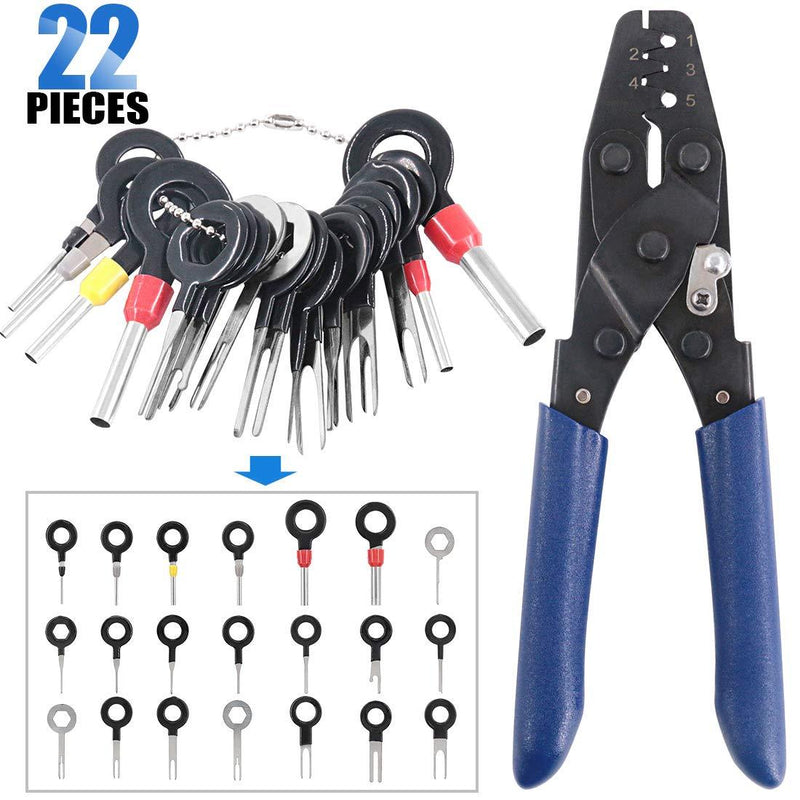 Glarks Pin Terminals Tool Set, A Crimper Tool and 21Pcs Pin Terminals Removal Key Tools for Car Auto Wire Connector Terminal Pin Crimping and Extractor Puller Remover Repair