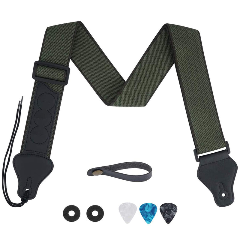 tifanso Guitar Strap, Soft Cotton Guitar Straps With 3 Pick Holders, Strap Button Headstock Adaptor, 1 Pair Strap Locks and 3 Guitar Picks Set For electric/Acoustic Guitar (Army Green) Army Green