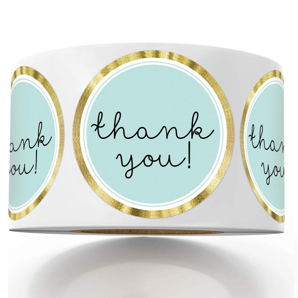 Modern Thank You Stickers, Round Blue Thank You Stickers, Chic Gold Thank You Label Tags, 1.4 Inches 500 Adhesive Thank You Label Stickers Mr.Mug