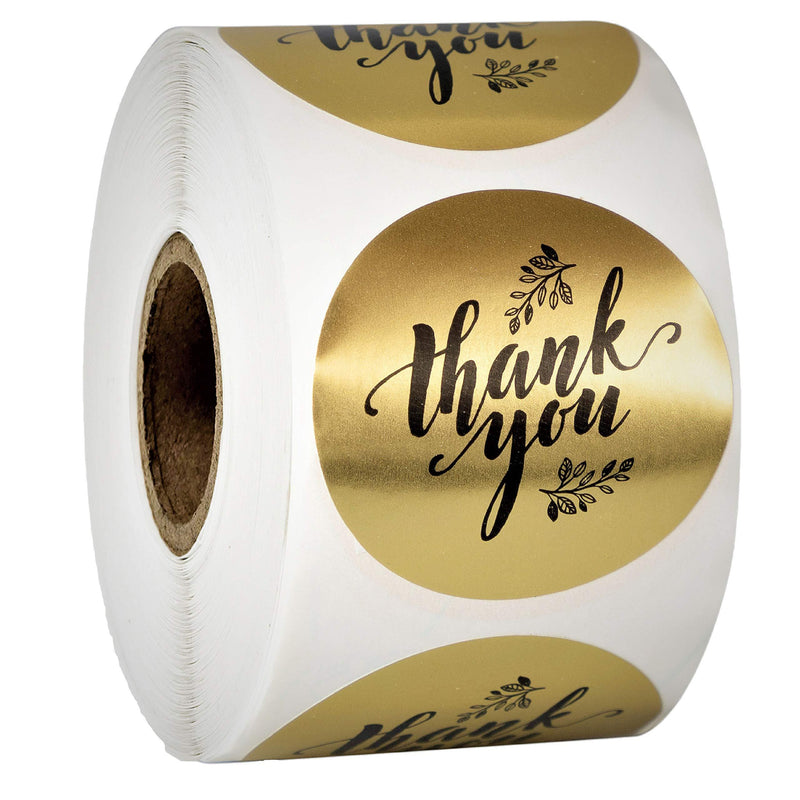 Thank You Label Sticker 1.5" Round Matte Gold 500 Labels per Roll, Thank You Sticker Gold for Birthdays, Weddings, Giveaways, Bridal Showers and Perfect for Small Business Owner