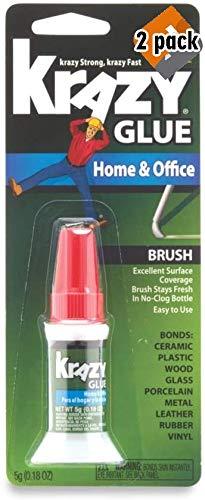 Krazy Glue Home & Office Brush On Super Glue, Brush Applicator, 5 Grams (2 Pack)