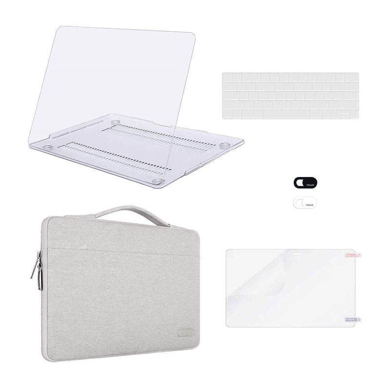 MOSISO Compatible with MacBook Pro 13 inch Case 2020-2016 Release A2338 M1 A2289 A2251 A2159 A1989 A1706 A1708, Plastic Hard Shell&Sleeve Bag&Keyboard Skin&Webcam Cover&Screen Protector,Clear&Gray