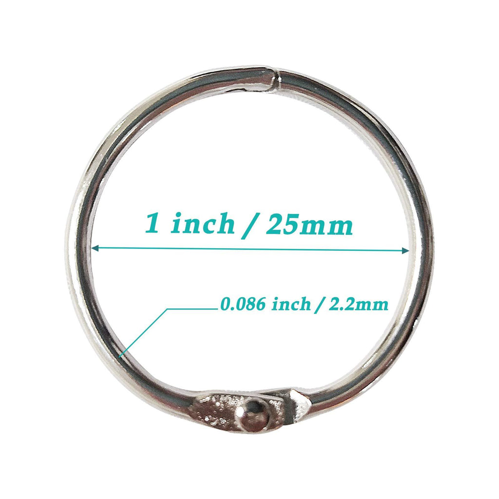 1 Inch (100 Pack) Loose Leaf Binder Rings, Office Book Rings, Nickel Plated Steel Binder Rings, Metal Book Rings for School, Office and Home- Silver 1 Inch-100Packs