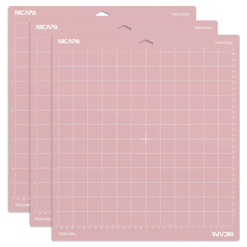 Nicapa Fabric Grip Cutting Mat for Cricut Maker 3/Maker/Explore 3/Air 2/Air/One (12x12 inch,3 Pack) Fabric Adhesive Sticky Pink Quilting Replacement Cut Mats FabriGrip pink 12*12 3pack