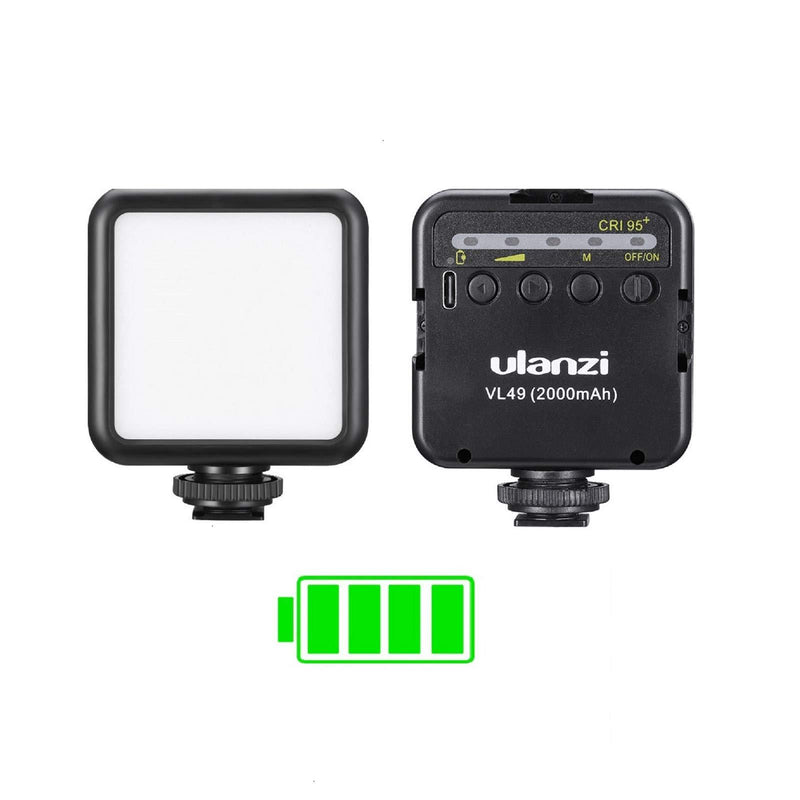 ULANZI VL49 2000mAh LED Video Light w 3 Cold Shoe, Rechargeable Soft Light Panel, Portable Photography Lighting for DJI OSMO Sony DSLR Canon Camera GoPro Vlogging Black