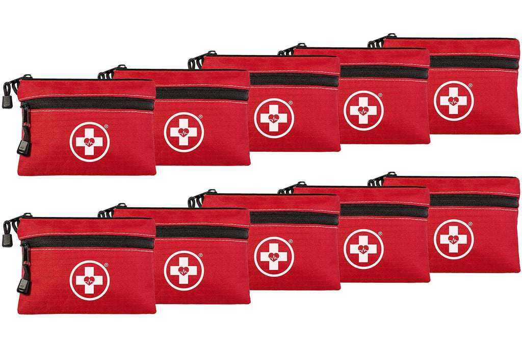 Swiss Safe Survival First Aid Kit Pocket Sized Poich, Lightweight & Compact with Dual Zippers, 64 Piece x 10 Pack