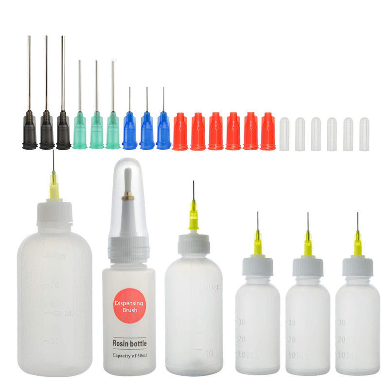 6Pcs Dispensing Bottle with 14Pcs Dispensing Needles and 1Pc Dispensing Brush and 12Pcs Cap (30ml+50ml+100ml)