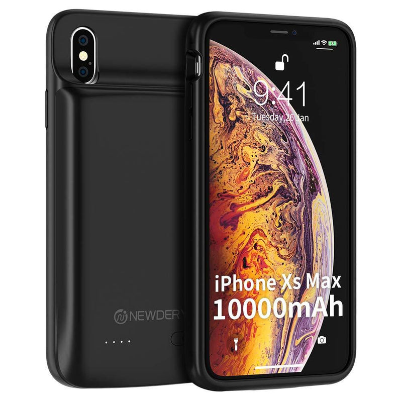 NEWDERY Battery Case for iPhone Xs Max（6.5inch）, 10000mAh Charging Extended Battery Pack Case Compatible with iPhone Xs Max, Portable Rechargeable Battery Case Protective Backup Charger Case