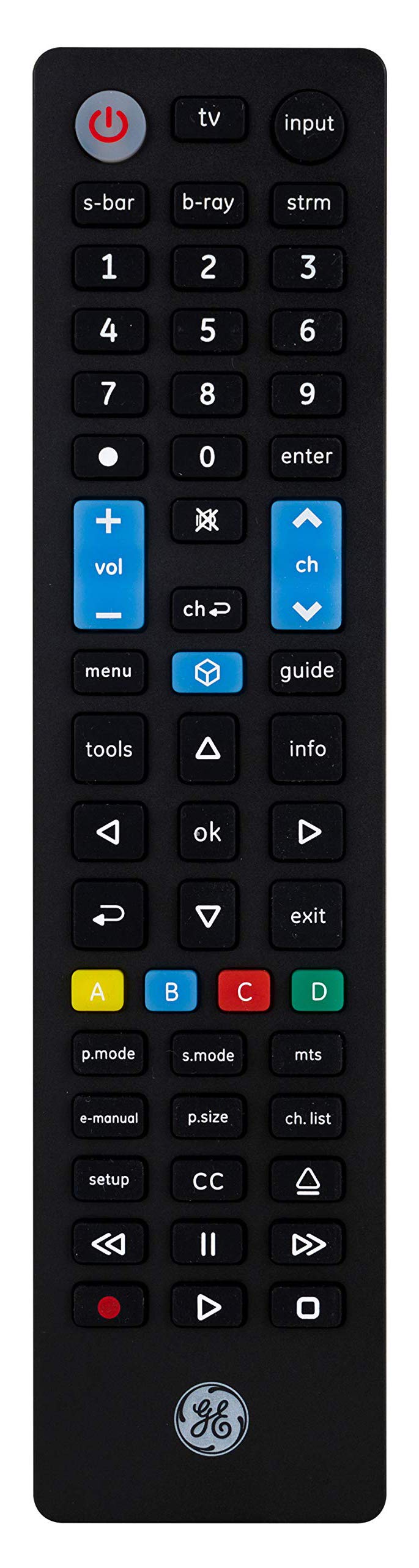 Samsung Replacement Remote by GE, Universal Remote Control Compatible for Roku, Apple TV, Smart TV, Soundbar, Streaming Player, Blu Ray, DVD, DVR, 4 Device, Black, 44235 4-Device Samsung Replacement