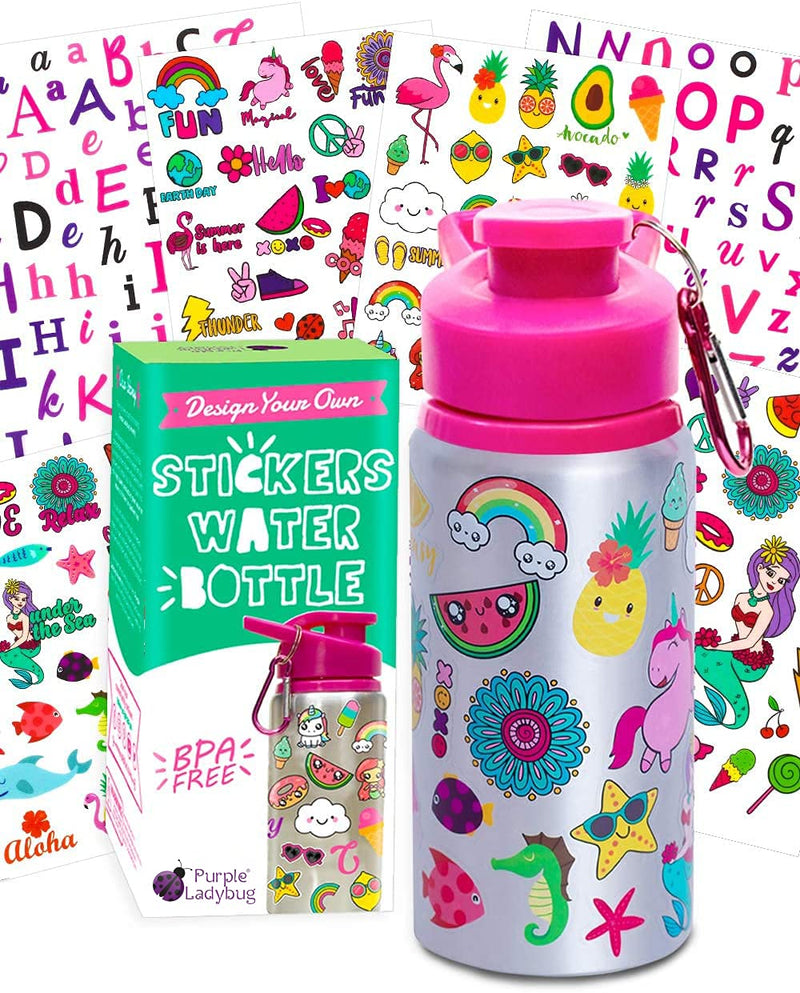 Purple Ladybug Decorate Your Own Water Bottle for Girls Craft Kit with Tons of Fun On-Trend Stickers - BPA Free, Kids Water Bottle - Great Girl Gift Idea, Fun Creative DIY Kids Arts & Crafts Activity