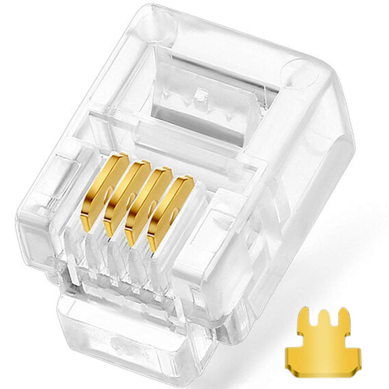 NECABLES (20 Pack) 3 Prong Telephone Modular Plug RJ11 6P4C Connector for Phone Line Cord (Compatible with Both Solid and Stranded Wire)