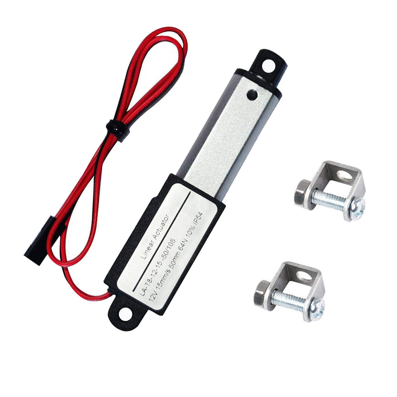 Electric Micro Linear Actuator 12V - 2" Stroke, 64N/14.4lb, Speed 0.6inch/s Mini Waterproof Motion Actuator Small 12 V DC, w/Mounting Brackets, for Sofa Massage Recliner TV Table Cabinet Window Lift 2" Stroke Linear Actuator without Rocker Switches