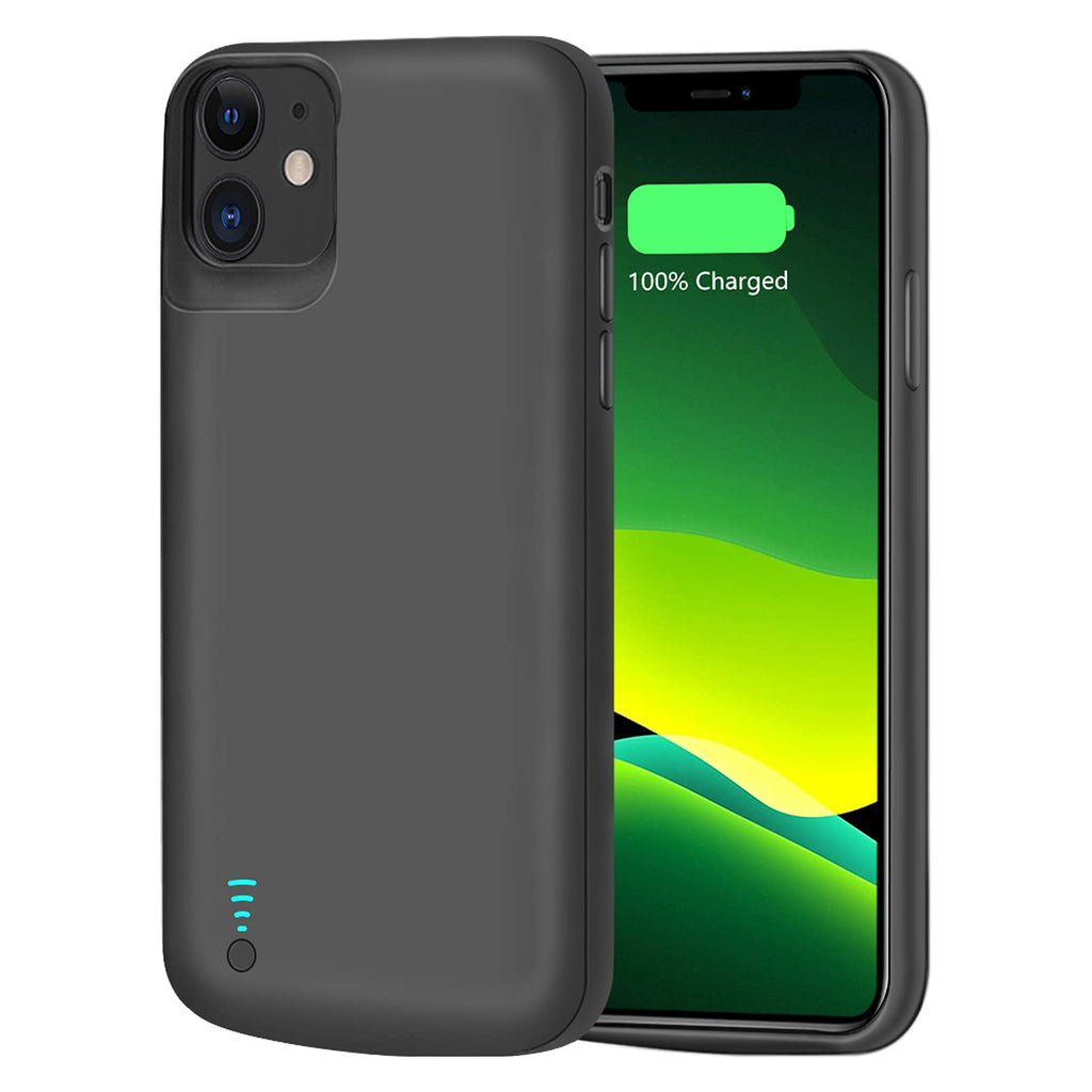 RUNSY Battery Case for iPhone 11, 6000mAh Rechargeable Extended Battery Charging Case, External Battery Charger Case, Add 120% Extra Juice, Support Wire Headphones (Black)