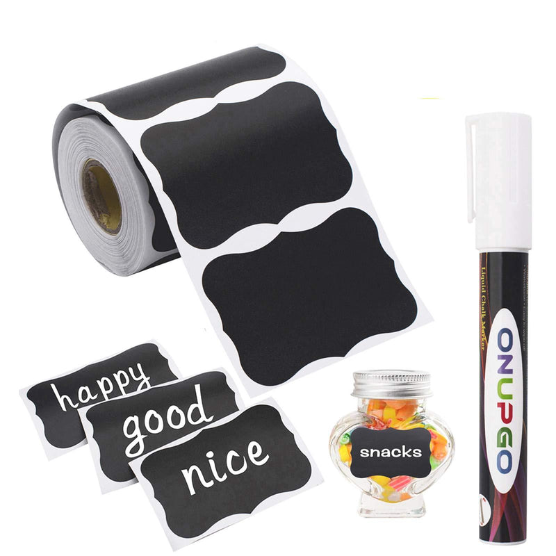 ONUPGO Chalkboard Labels-180pcs Waterproof Reusable Blackboard Stickers with 1 Liquid Chalk Marker for Mason Jars, Parties Decoration, Craft Rooms, Weddings, Storage, Organize Your Home & Kitchen B: Wavy Shape