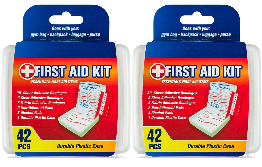 DecorRack First Aid Kit, Small Travel Size Kit, First Aid Patch with 42 Items, Durable Plastic Box Perfect for Car, Home, Boat, or Camping, (84 Pieces) 2 Pack