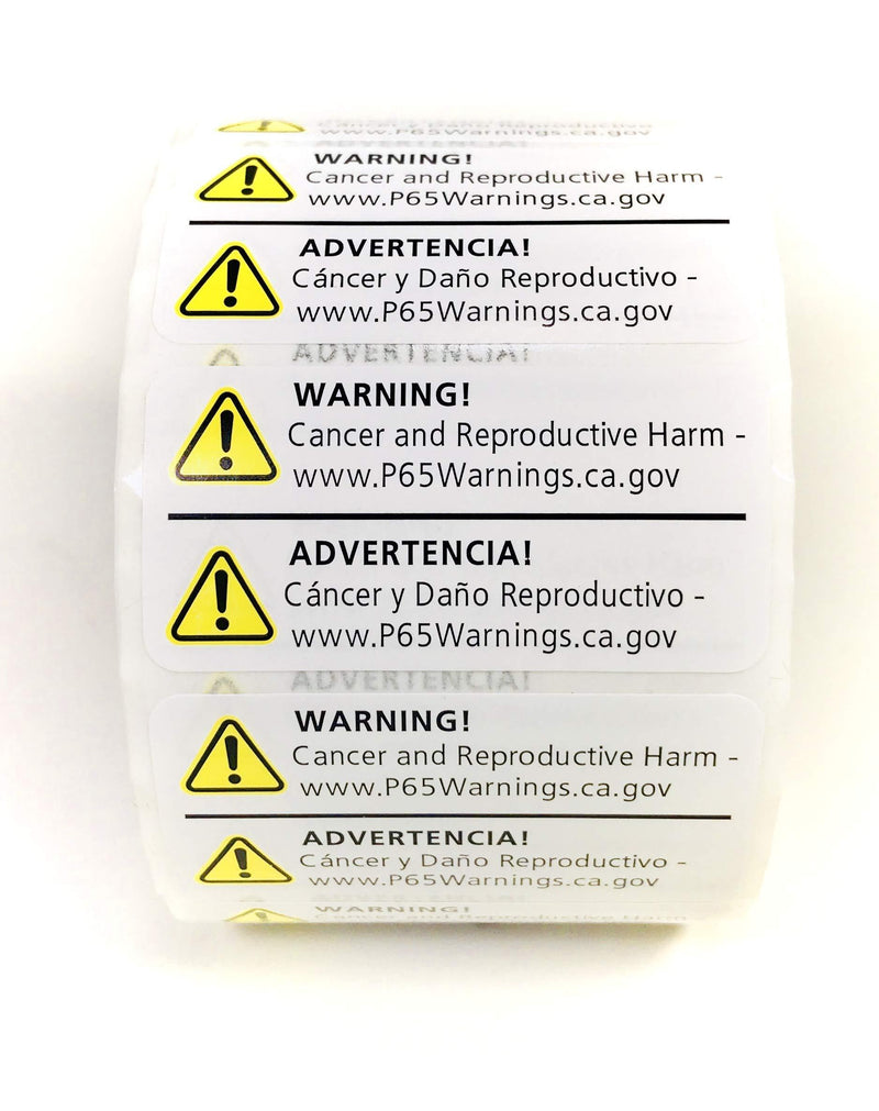 ROYPACK Proposition 65 Warning Labels 1,000 Count 2" x 1" Inch | English/Spanish Short Form Cancer and Reproductive Harm Truncated California Compliant Warning Stickers