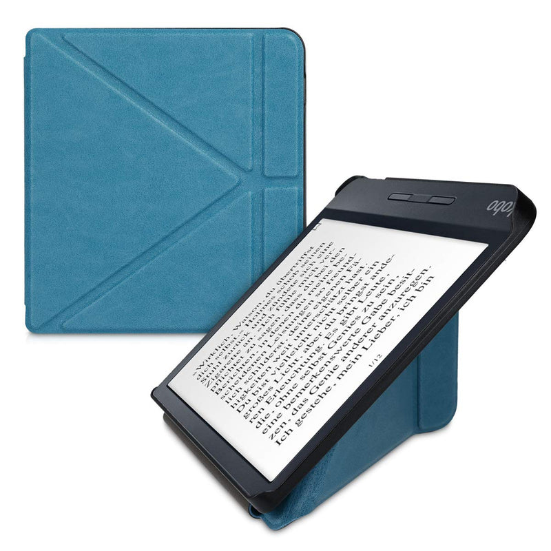 kwmobile Origami Case Compatible with Kobo Libra H2O - Case Ultra Slim Fit PU Leather Cover with Stand - Petrol